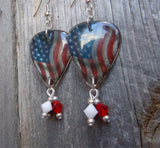 Transparent American Flag Guitar Pick Earrings with Swarovski Crystal Dangles