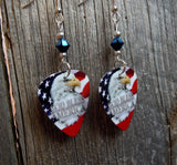 God Bless America Eagle American Flag Guitar Pick with Metallic Blue Swarovski Crystals