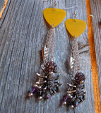 Yellow Guitar Pick Earrings with Spiders, Spikes, and More Dangles
