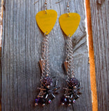 Yellow Guitar Pick Earrings with Spiders, Spikes, and More Dangles