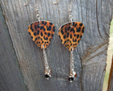 Leopard Print Guitar Pick Earrings with Swarovski Crystal Dangles