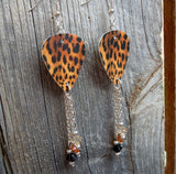Leopard Print Guitar Pick Earrings with Swarovski Crystal Dangles