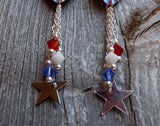 American Star Emblem Guitar Pick Earrings with Silver Star and Crystal Dangles