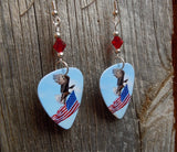 Bald Eagle on Top of American Flag Guitar Pick Earrings with Red Swarovski Crystals