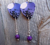 Spooky House Guitar Pick Earrings with Purple Pave Bead Dangles
