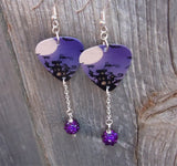 Spooky House Guitar Pick Earrings with Purple Pave Bead Dangles