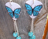 Aqua Blue Butterfly Guitar Pick Earrings with Aqua Pave Bead Dangles