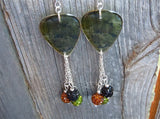 Transparent Camo Guitar Pick Earrings with Pave Bead Dangles
