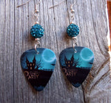 Haunted House Halloween Party Guitar Pick Earrings with Teal Pave Beads