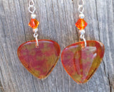 Transparent Orange and Yellow Autumn Leaves Guitar Pick Earrings with Fire Opal Swarovski Crystals