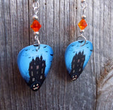 Haunted House Guitar Pick Earrings with Orange Swarovski Crystals