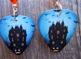 Haunted House Guitar Pick Earrings with Orange Swarovski Crystals