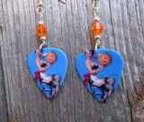 Pin Up Girl with Jack o' Lantern Guitar Pick Earrings with Orange Swarovski Crystals