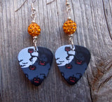 Jack o' Lantern Scene Guitar Pick Earrings with Orange Pave Beads