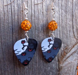 Jack o' Lantern Scene Guitar Pick Earrings with Orange Pave Beads