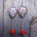 Evil Clown Guitar Pick Earrings with Orange Pave Dangles