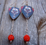 Evil Clown Guitar Pick Earrings with Orange Pave Dangles