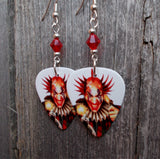 Evil Clown Guitar Pick Earrings with Red Swarovski Crystals