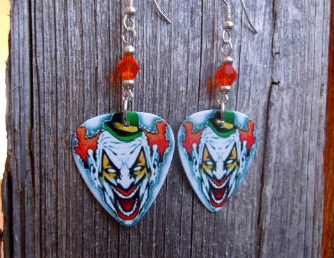 Evil Clown with a Green Hat Guitar Picks with Orange Swarovski Crystals