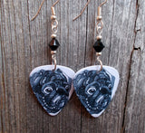 Pug Guitar Pick Earrings with Black Swarovski Crystals