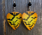 Flying Bats Guitar Pick Earrings with Black Swarovski Crystals