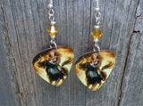 Woman Riding a Horse Guitar Pick Earrings with Yellow Swarovski Crystals