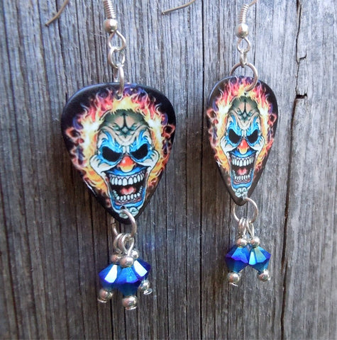 Evil Clown with Flames for Hair Guitar Picks with Blue Crystals