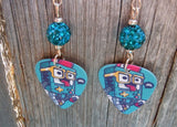 Gameboy Kid Guitar Pick Earrings with Teal Pave Beads