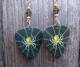 Spider on a Spiderweb Guitar Pick Earrings with Gold Swarovski Crystals