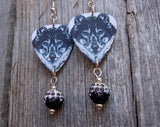 Black and White Wolf Guitar Pick Earrings with Black Ombre Pave Beads