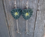 Spider on a Spiderweb Guitar Pick Earrings with Silver Spider Charm Dangles