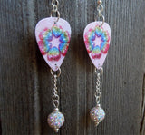 Rainbow Hearts Guitar Pick Earrings with White AB Pave Bead Dangles