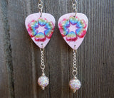 Rainbow Hearts Guitar Pick Earrings with White AB Pave Bead Dangles