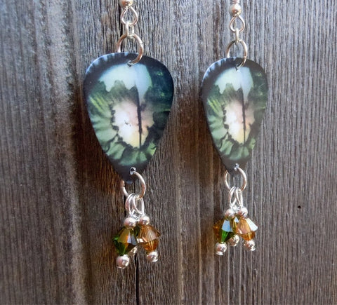 Reptilian Eye Guitar Pick Earrings with Swarovski Crystal Dangles
