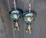 Reptilian Eye Guitar Pick Earrings with Swarovski Crystal Dangles