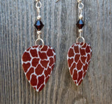 Giraffe Patterned Guitar Pick Earrings with Brown Swarovski Crystals