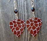 Giraffe Patterned Guitar Pick Earrings with Brown Swarovski Crystals