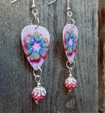 Rainbow Hearts Guitar Pick Earrings with Pink Ombre Pave Beads