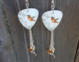 Musical Hummingbird Guitar Pick Earrings with Silver Charm and Swarovski Crystal Dangles