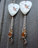 Musical Hummingbird Guitar Pick Earrings with Silver Charm and Swarovski Crystal Dangles