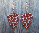 Giraffe Patterned Guitar Pick Earrings with Very Light Brown Swarovski Crystals