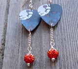 Jack o Lantern Tree Guitar Pick Earrings with Orange Ombre Pave Bead Dangles