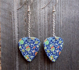 Dangling Blue Flowered Guitar Pick Earrings