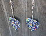 Dangling Blue Flowered Guitar Pick Earrings