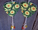 Daisy Guitar Pick Earrings with Swarovski Crystal Dangles