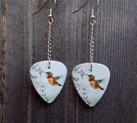 Dangling Musical Hummingbird Guitar Pick Earrings