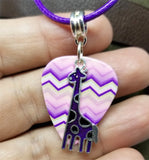 Purple Giraffe Charm with a Chevron Guitar Pick on a Purple Rolled Cord Necklace