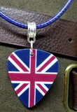 British Flag Union Jack Guitar Pick Necklace with Rolled Blue Cord
