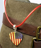 American Flag Distressed Guitar Pick Necklace with Rolled Red Cord