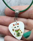 Lucky Cat Guitar Pick Necklace on Green Cord